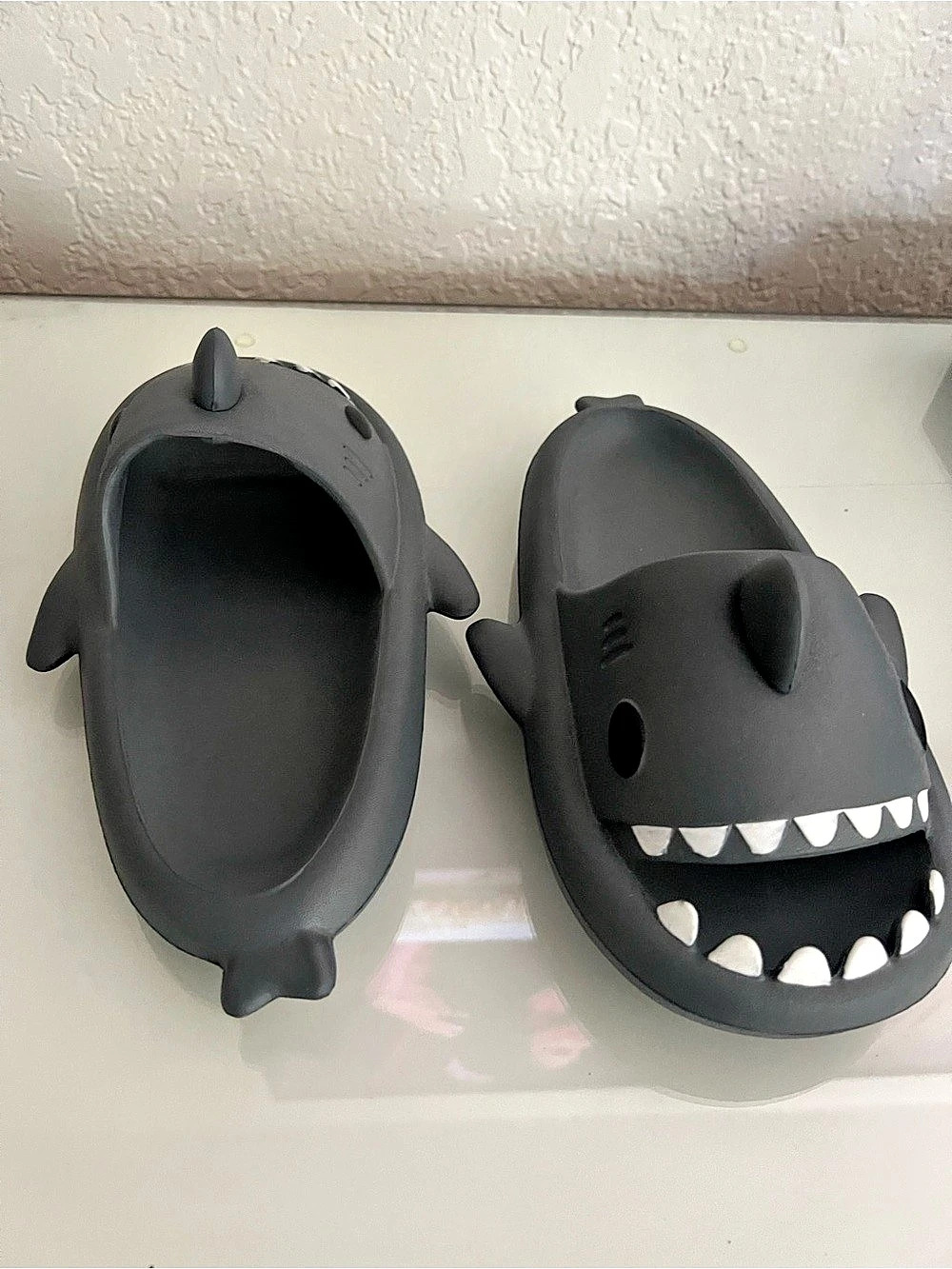Shark Slide Sandals grey. Size 5 big boys